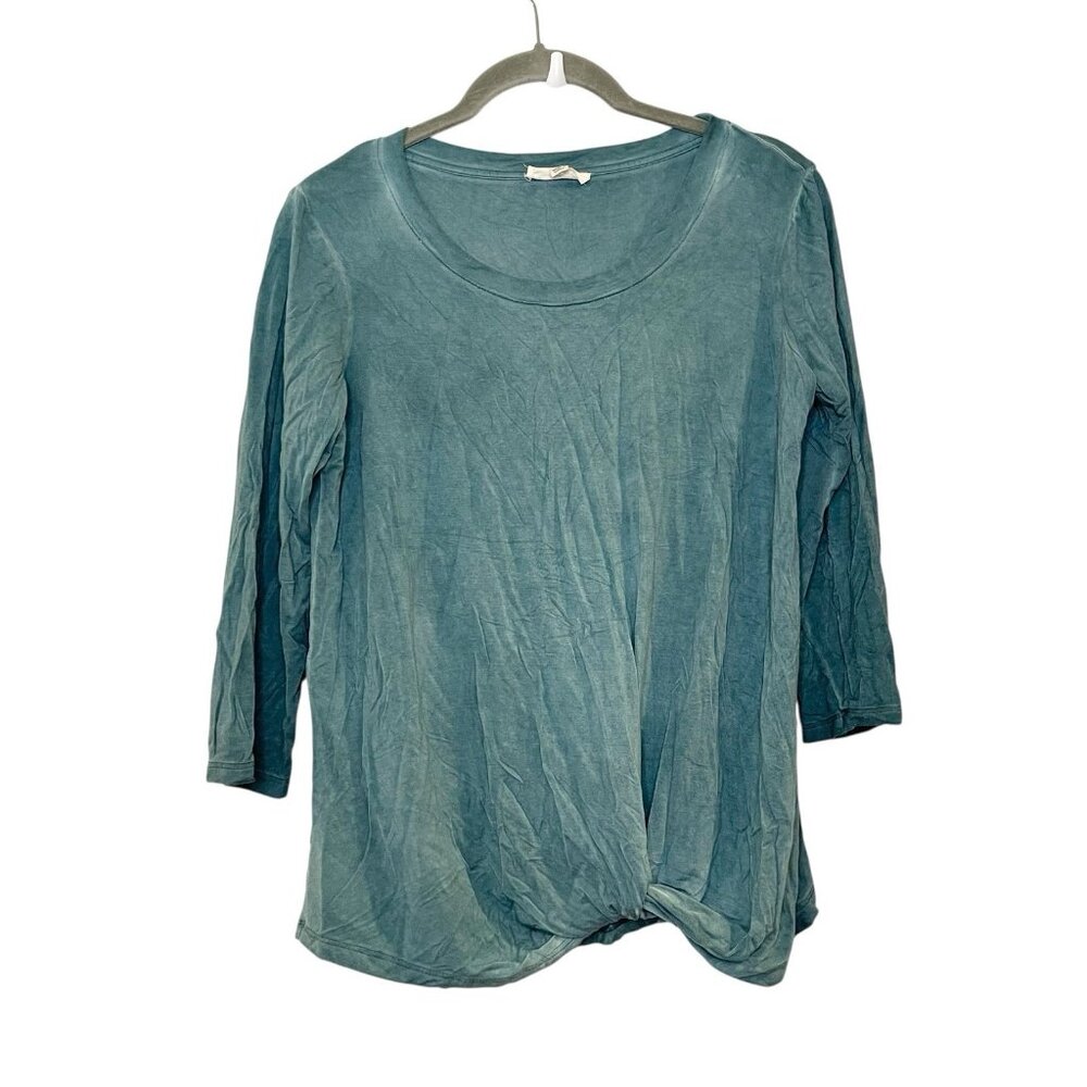 Jane and Delancey Teal Mineral Wash Twist Knot Front Stretch T-Shirt Top Size S‎